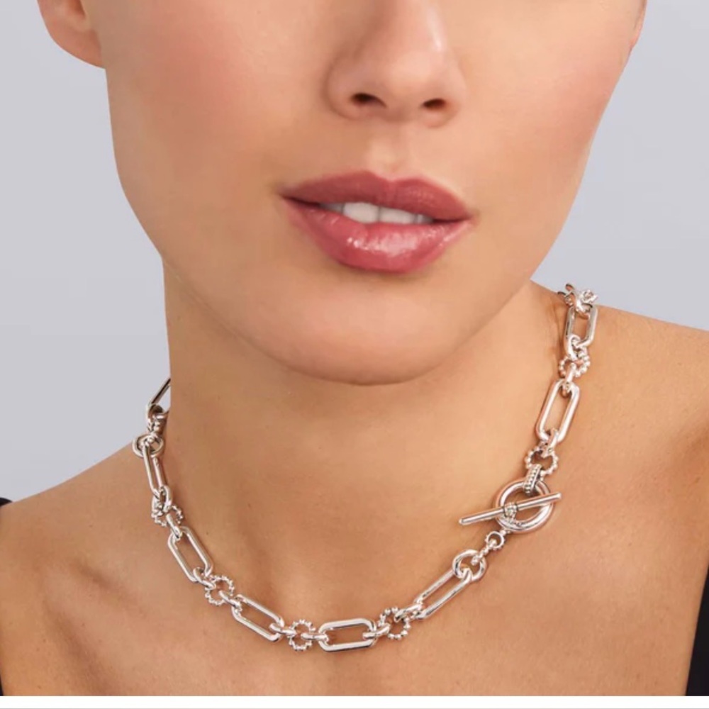 Lagos silver adjustable toggle fluted link necklace 18” - Picture 2 of 5
